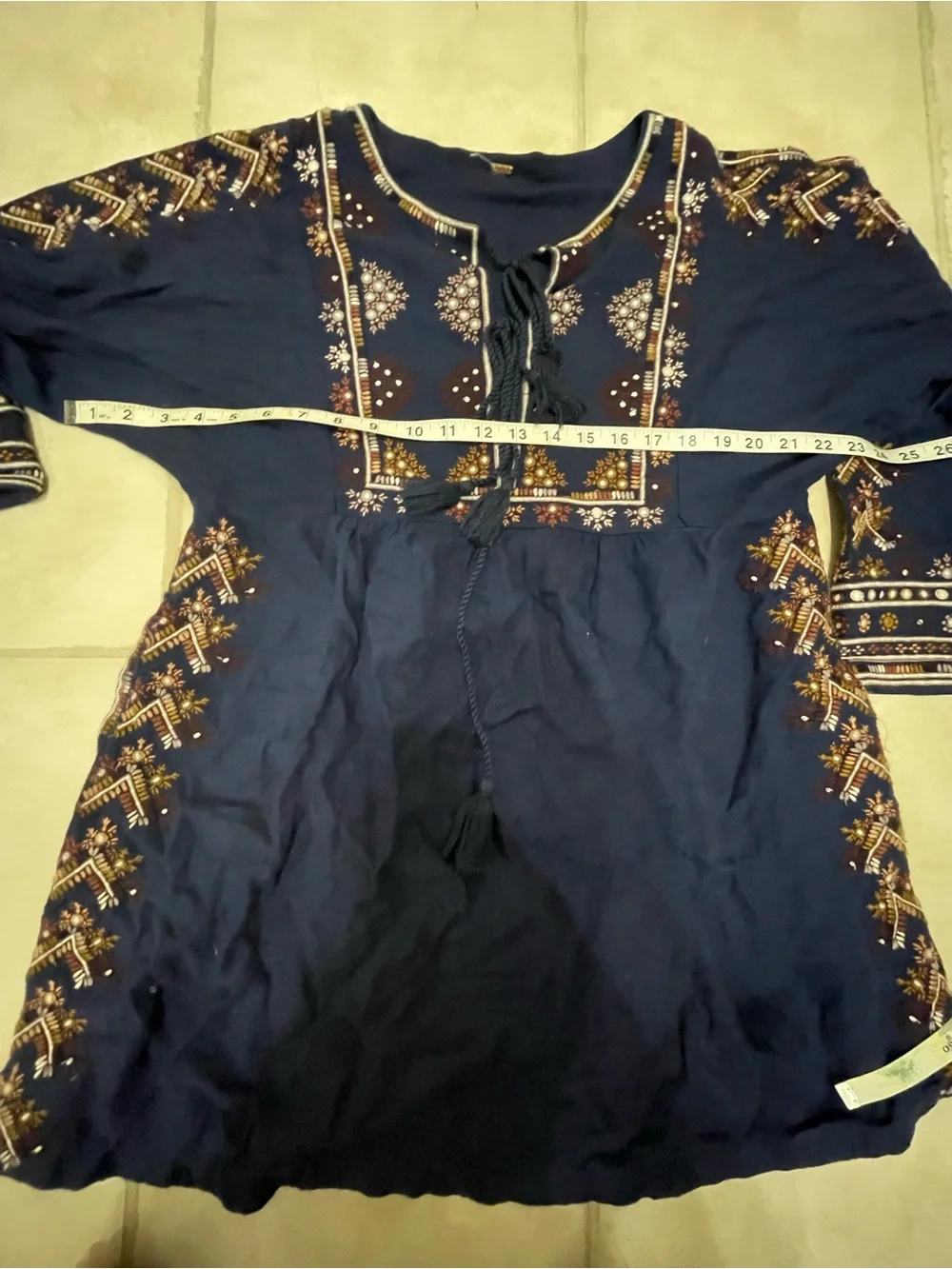 Free People Embroidered Boho Blue Dresses Jolene Bell Sleeve Swing M